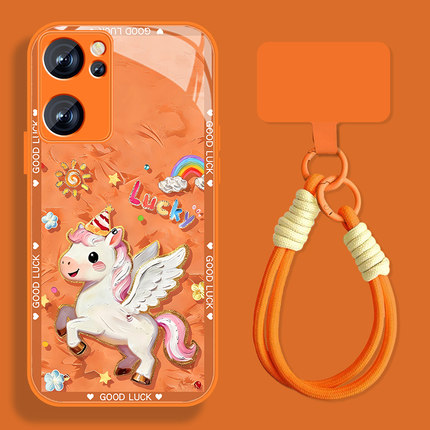 彩虹小马适用opporeno7手机壳男卡通Reno7pro新款新年Rano7se高级感0pp0钢化玻璃por全包防摔pr0情侣保护套