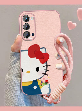 适用蝴蝶结猫咪opporeno4手机壳女可爱Reno3pro新款小众Rano4se磁吸小羊皮opop元气版2z全包0pp0挂绳保护套