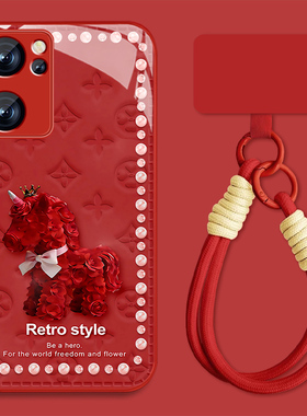 玫瑰小马适用opporeno7手机壳女可爱Reno7pro新款新年Rano7se红色0pp0高颜值por全包防摔pr0挂绳保护套