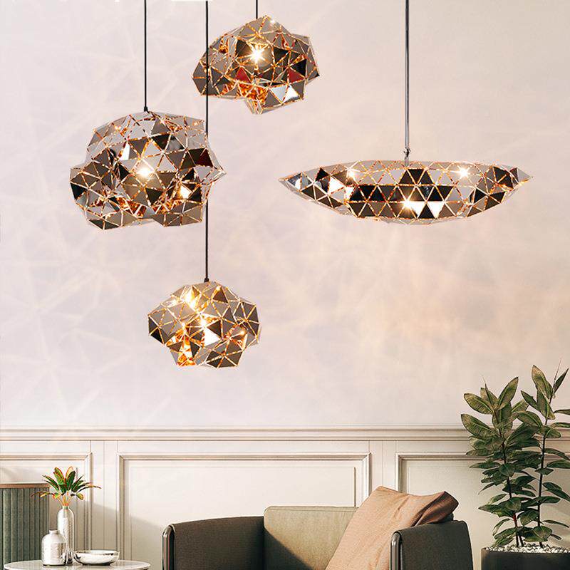 代890简装约红吊灯不锈钢雕刻镂空吊灯餐网厅奶茶店咖现啡厅饰灯