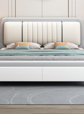 白色全5实木床现代约1.8用米双人床主卧软靠轻奢床家MYH1.米储物