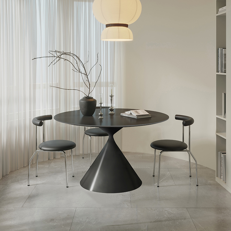 吉诺威 德利丰岩板餐桌现代简约网红小户型家用圆形黑色岩板圆桌