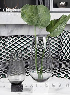 轻奢现代大理石花瓶透明摆件样板间售楼处玄关卧室边几茶几装饰品