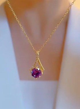 2024年新款浪漫紫色交织项链女夏轻奢时尚百搭锆石钛钢锁骨链颈链