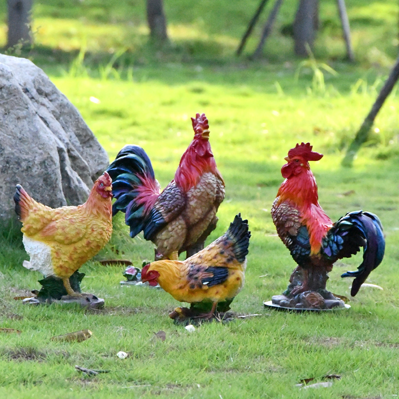 户外仿真公鸡母鸡雕塑玻璃钢动物庭院花园农场饭店装饰室外大摆件