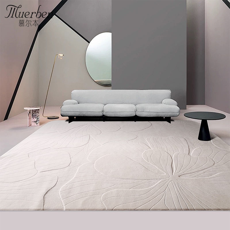 慕尔本白色蝶恋花新西兰羊毛手工3层剪加厚客厅地毯卧室床边高级