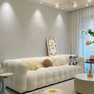 北欧轻奢泰迪羊羔绒沙发棉花糖现代简约网红奶油风乳胶意式极简风
