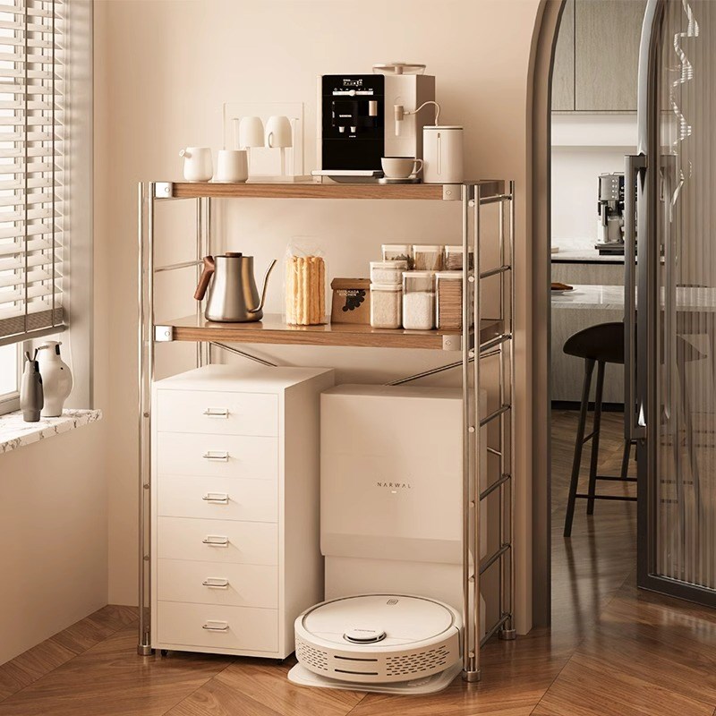 日式原木下空式置物n架客厅书架落地多层收纳架子扫地机器人高脚