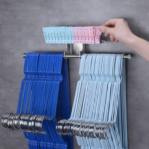 衣架收纳抖音神器不锈钢壁挂免打孔家用阳台挂钩晾衣架夹子整理架,收纳整理,金属衣架,淘宝优惠券,粉丝福利购,淘宝优惠卷