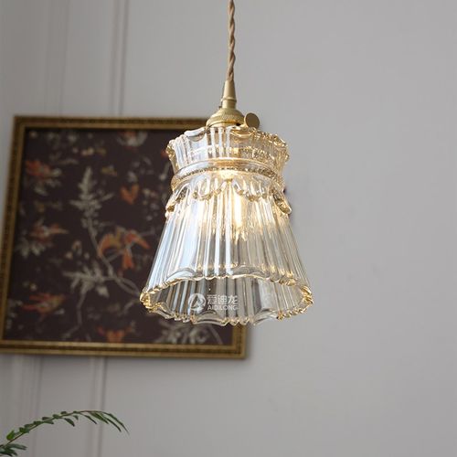 北欧简约个性卧室床o头橱窗阳台餐桌吧台复古雕花玻璃网红吊灯