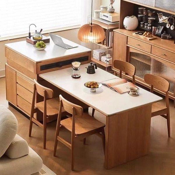 樱桃木全实木岩板岛台一体家用小户型餐厅吧台可抽拉收纳储物柜,住宅家具,岛台,淘宝优惠券,粉丝福利购,淘宝优惠卷