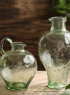 绿色单耳锤纹玻璃大肚花瓶水养吊钟马醉木客厅落地圆肚大花瓶摆件