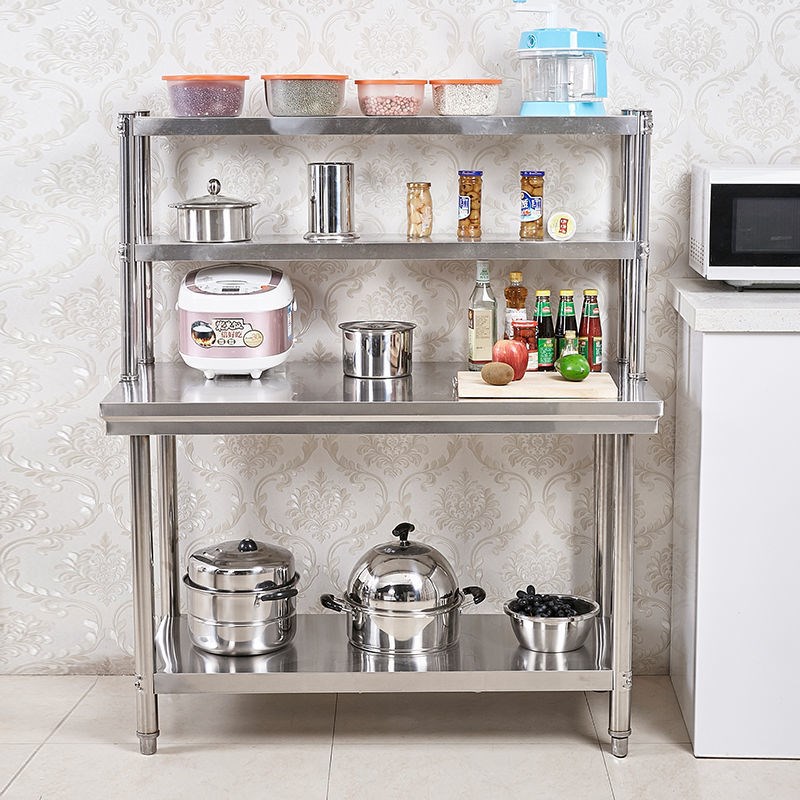 加厚双层不锈钢工作台厨房专用切菜桌带架子饭店打荷操作台商用