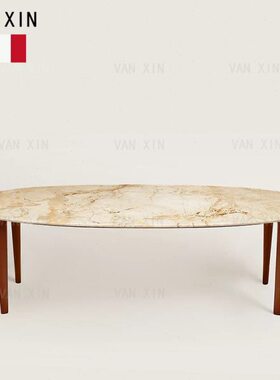 轻奢家具意式简约餐桌定制椭圆形橙色餐厅大理石皮艺餐椅组合现代