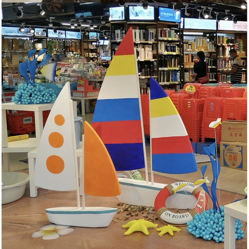 夏季帆船装饰道具商场橱窗DP点布置G沙滩风汽车展厅舞台场景美陈