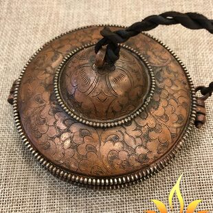 尼泊尔纯铜碰铃套手工纯铜碰铃钹铜盘铙钹法铃碰钟套纯铜雕花复古