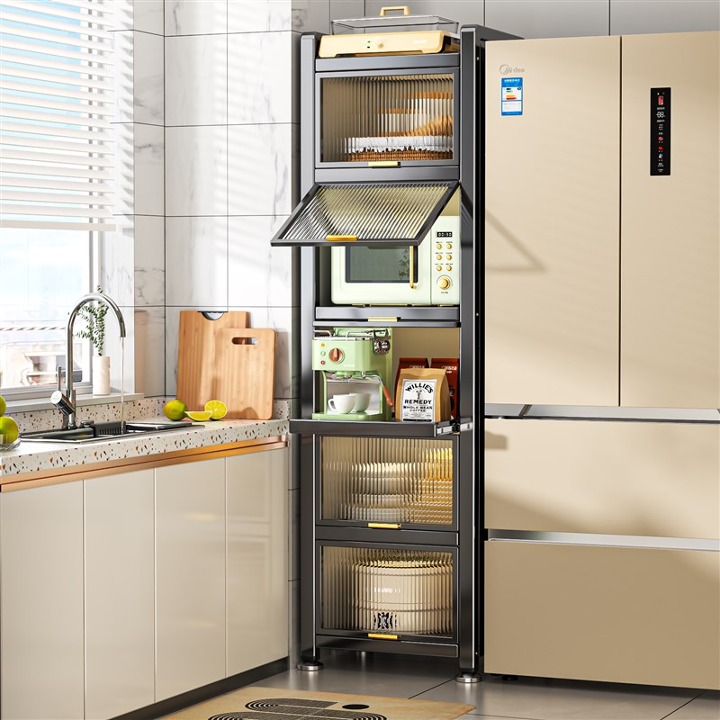 厨房夹缝多功能置物架落地多层抽C拉式储物柜烤箱微波炉电器柜橱