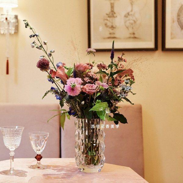 LOUXOR卢索系列同款重工水晶料手工玻璃花瓶圆柱形透明直筒插花器