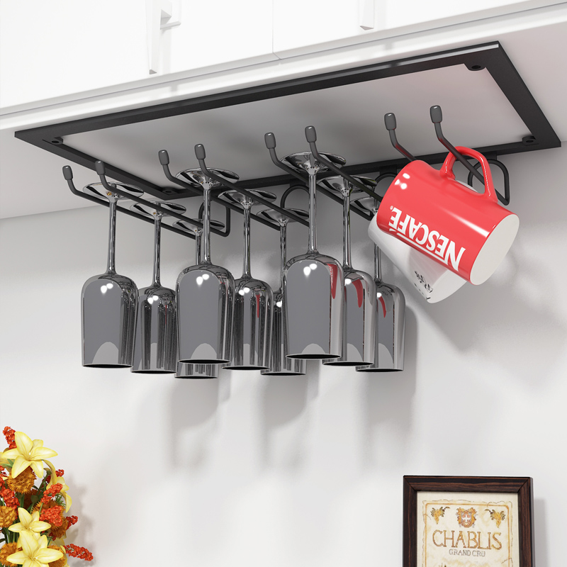 黑色家用红酒架红酒杯p架悬挂倒挂高脚杯架酒柜摆件创意葡萄酒杯