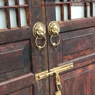 中式明装仿古纯铜大插销木门全铜门栓户外门锁扣花园复古黄铜门闩