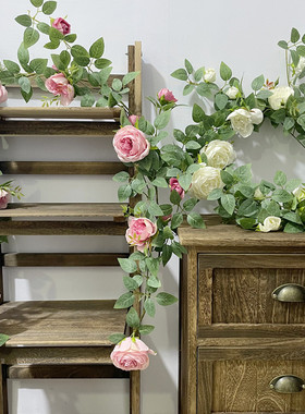 仿真玫瑰花奥斯汀花藤装饰假花挂壁藤条墙面绿植室内吊顶藤蔓摆设