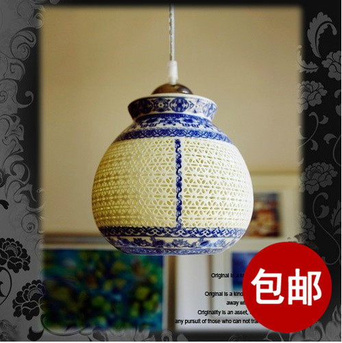 复古陶瓷灯具玄关灯阳台灯吧台卧室艺术楼梯青花中式单头创意吊灯