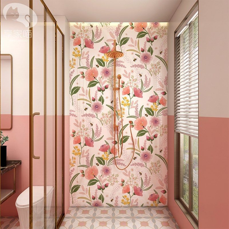 法式复古厕所花砖600x1200卫生间瓷砖浴室粉色墙砖洗手间花片图案