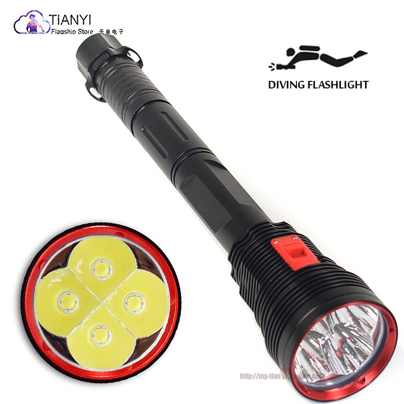 4xP70大功率潜水手电超亮15000流明强光电筒 赶海聚光探照防水LED