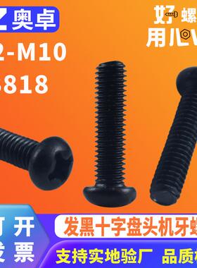 304不锈钢发黑盘头机牙螺丝YB818黑色圆头十字机螺钉M2-M10小螺丝