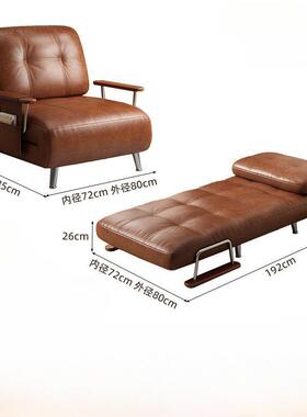 两沙发床沙伸发单人款实木折叠用新高端油蜡皮缩PIM书房多功能阳