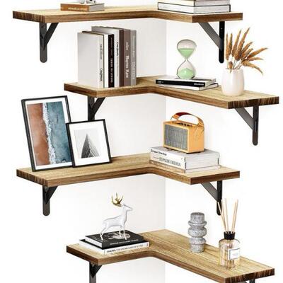 碳化桐木板转角架QY-00065架壁铁木展结合墙壁示L架子收纳架浮动