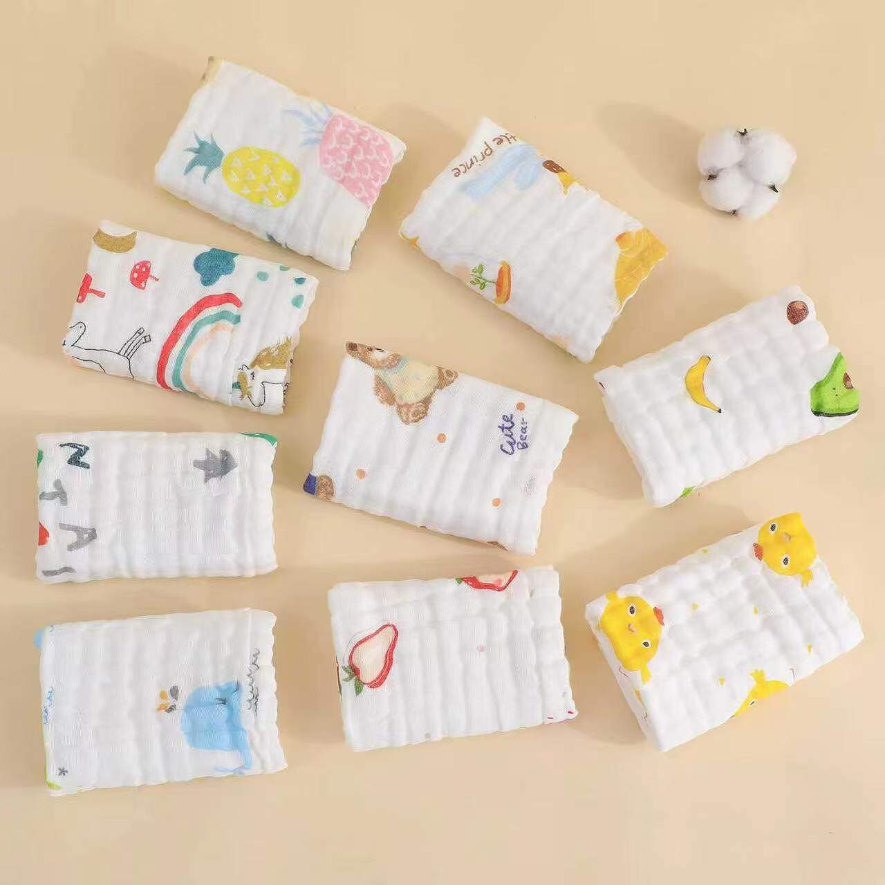 婴儿纱布口水巾宝宝纯棉A类小方巾洗脸洗澡儿童柔软吸水无荧光剂