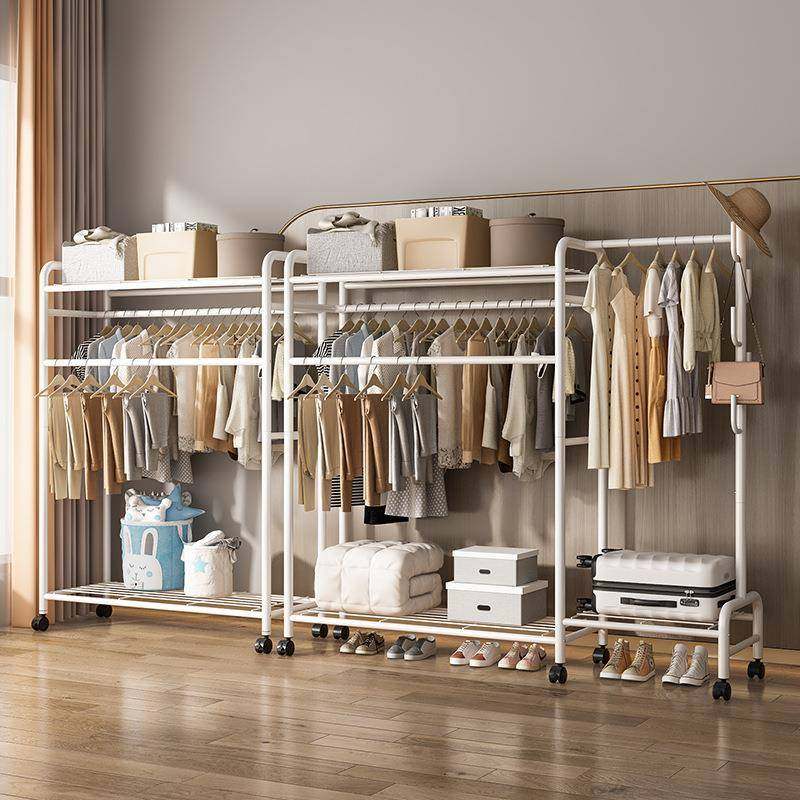 大容量组合挂衣架卧室落地衣帽架可移动转角门后收纳架阳台凉衣架