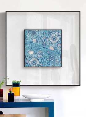 蓝色世界 北欧风格玄关小清新装饰画地中海蓝色花卉挂画墙上壁画