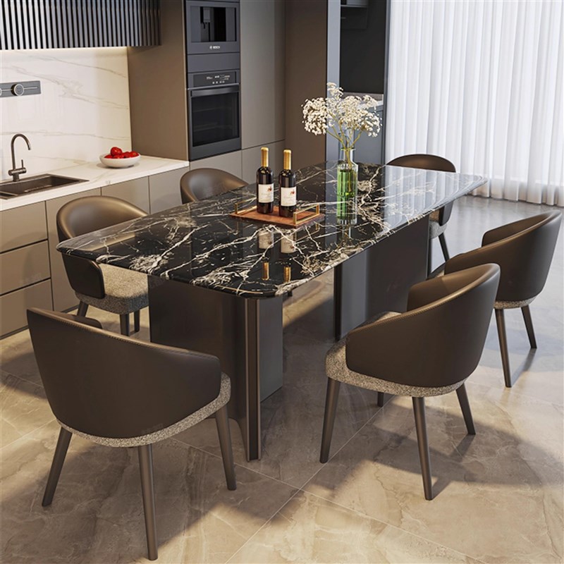 轻奢大理石高档餐桌椅组合现代y简约微晶石餐桌家用超晶石长方形