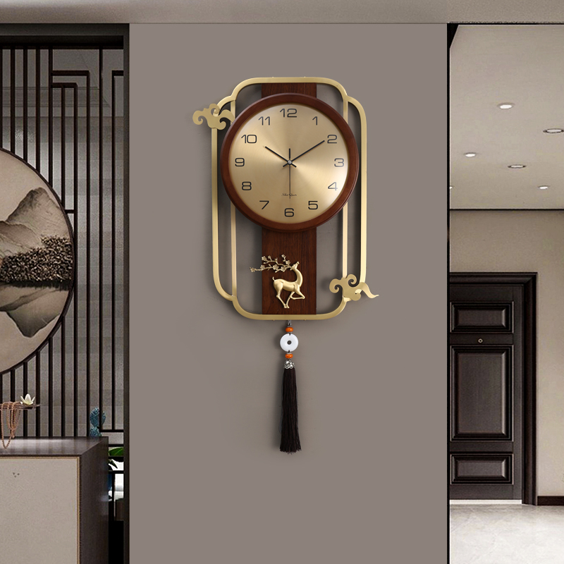 2021年新款黄铜n祥云福鹿新中式钟表现代挂钟家用时尚轻奢时钟客