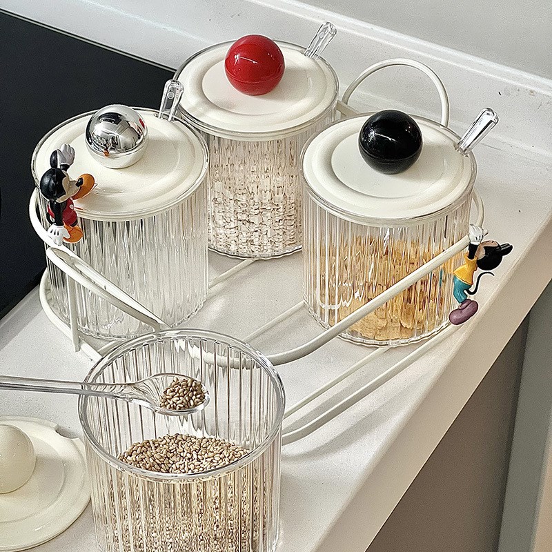 奶油风厨房调料罐套装厨房调味盒组合创意调味罐带收纳架家居好物