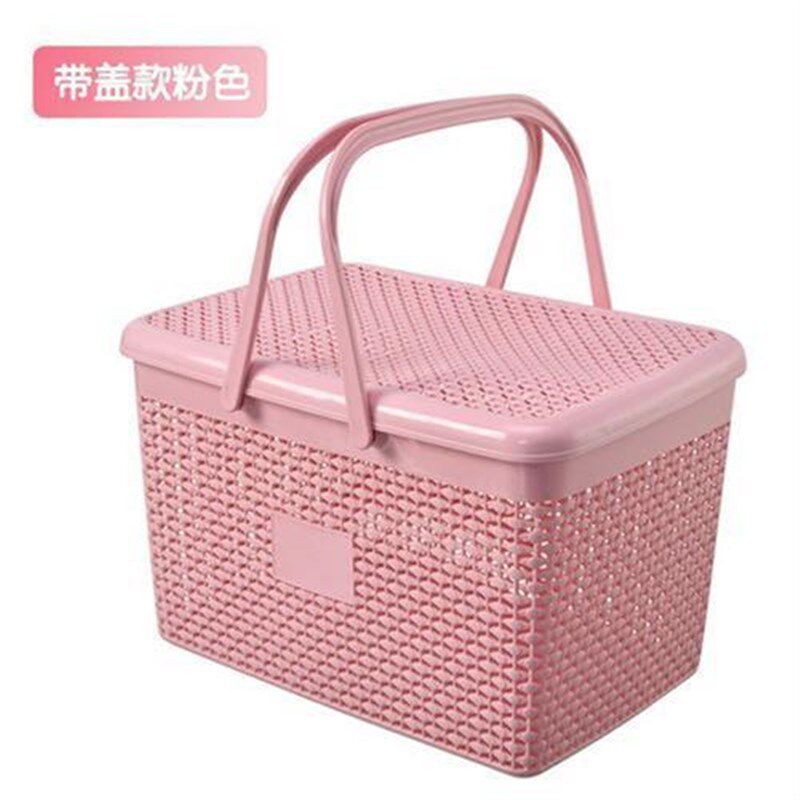 拜神手提带盖篮子塑料长方形沐浴篮洗澡篮带盖买菜篮超市环保篮