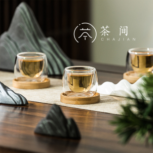 茶间双层玻璃小茶杯耐热小杯子隔热品茶杯透明杯功夫茶具品茗杯