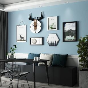 实木_8381_现代实木照片墙餐厅北欧组合相框装饰画真钟表可换相片