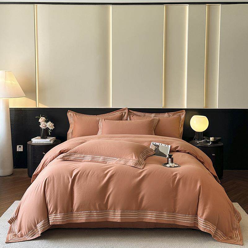 新款纯色全棉绣花生态磨毛四件套直销 纯棉磨毛套件床上用品