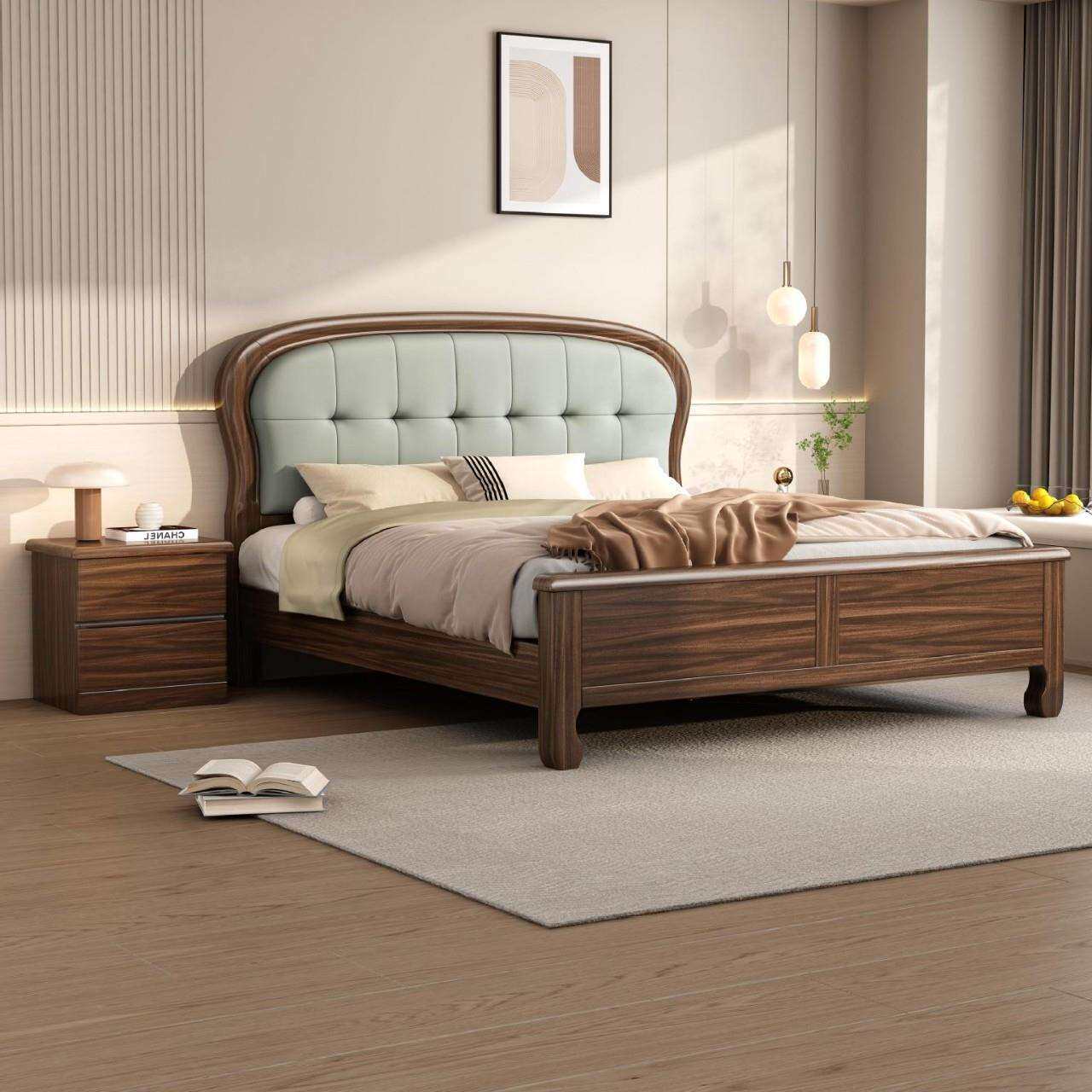 北美黑胡桃床全实木床主卧1.8m米双人床现代简约主卧家具工厂直供