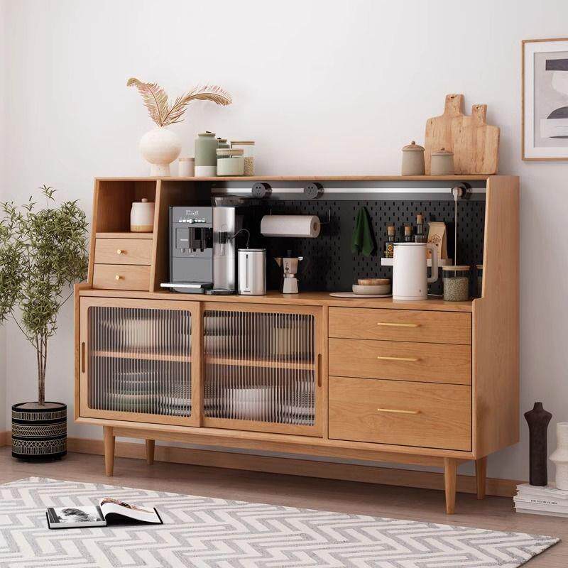 北欧实木餐边柜小户型高柜简约现代玻璃收纳柜日式家用多功能碗柜