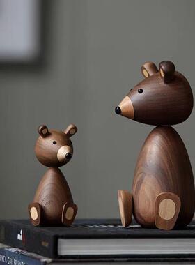 北欧风格设计师款纯实木家居木偶熊创意摆件手工