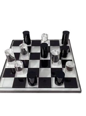 现代水晶黑白棋子格子棋盘摆件家居客厅玄关电视柜样板间摆饰品