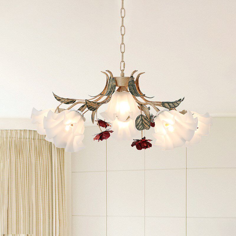 美苑田园风客厅灯复古做旧工艺铃兰花吊灯玫瑰花朵卧室灯具casagd