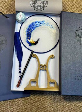 苏绣纯手工双面绣花复古团扇古风扇国风长柄扇子工艺扇三件套送礼