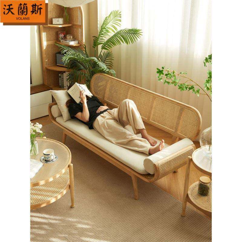 北藤SWN编实木沙发古客厅双人休闲家用复小户三人欧藤型椅民宿沙