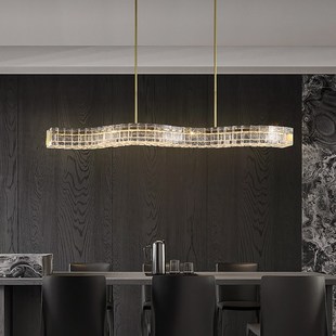 现代极简波浪形餐厅吊灯高端吧台长条灯设计师个性冰块玻璃吊灯