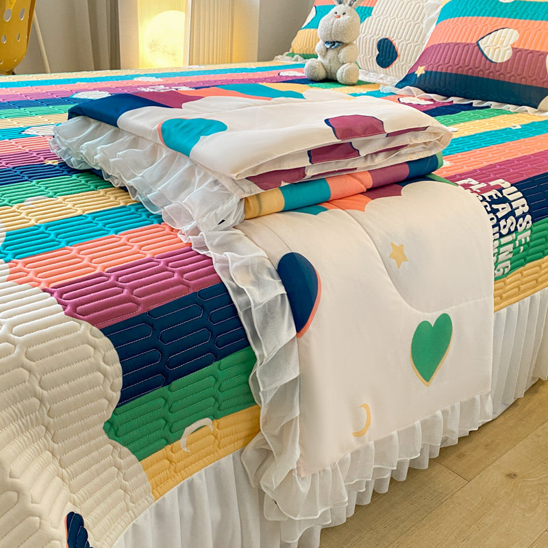 2022乳胶凉席床盖三件套配同款夏被雪纺花边夏凉被空调被空调席,床上用品,化纤被,淘宝优惠券,粉丝福利购,淘宝优惠卷